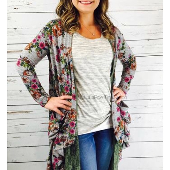 LulaRoe Sarah Cardigan. Heathered Blue - Picture 6 of 7